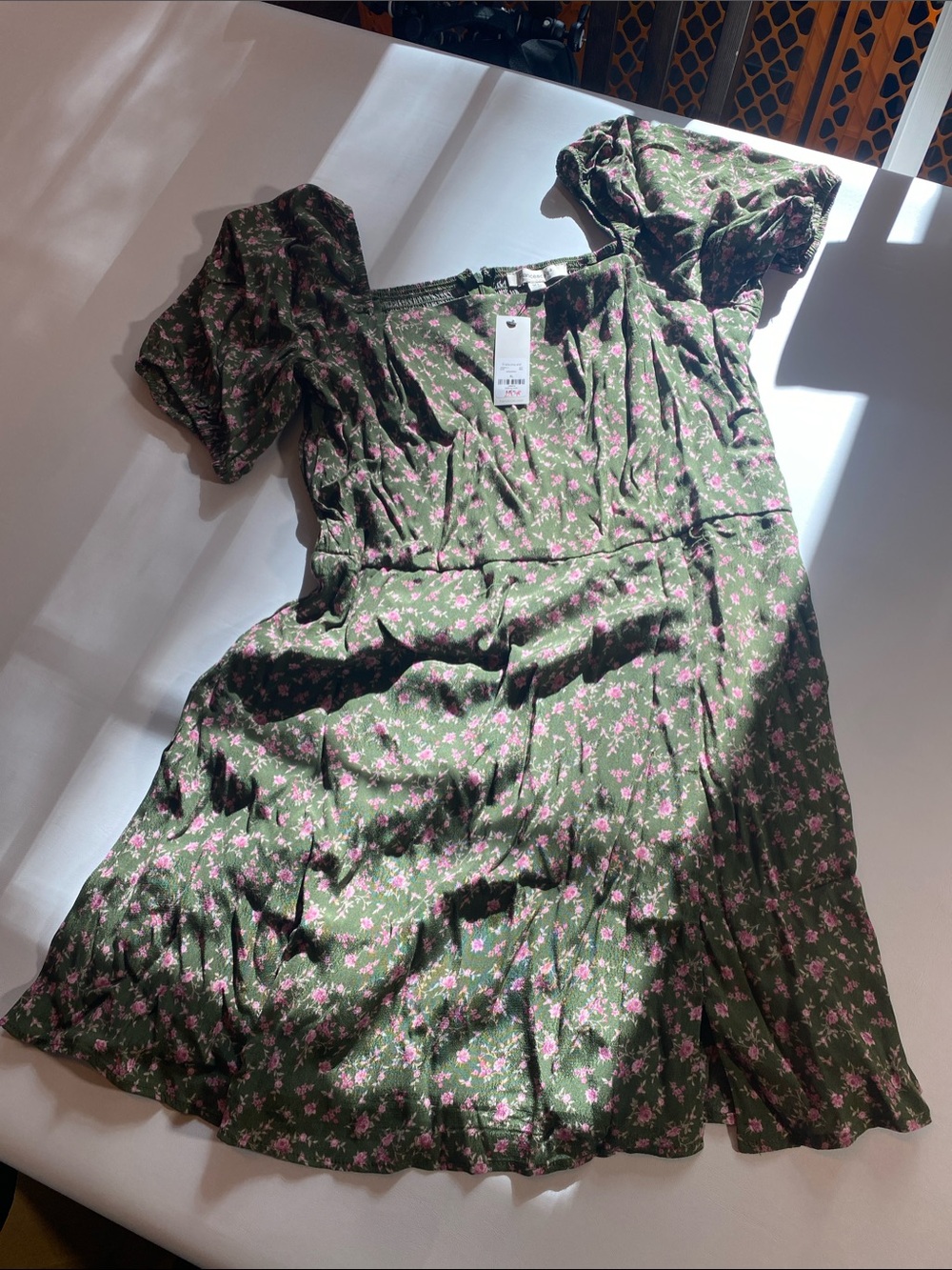 Francesca's Collections Olive Green Midi Dress with Pink Floral